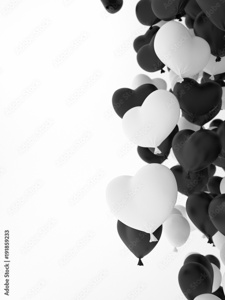 Retro noizy Black and white heart balloons over white background. Love,  Valentine's Day, romantic, wedding or birthday background Stock  Illustration | Adobe Stock
