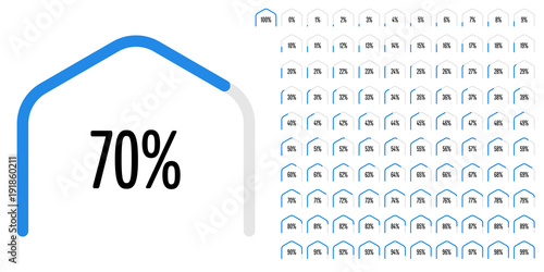 Set of circular sector hexagonal shape percentage diagrams from 0 to 100 ready-to-use for web design, user interface (UI) or infographic - indicator with blue