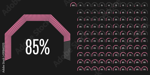 Set of circular sector percentage diagrams from 0 to 100 ready-to-use for web design, user interface (UI) or infographic - indicator with pink