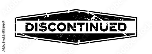 Grunge black discontinued hexagon rubber seal stamp on white background