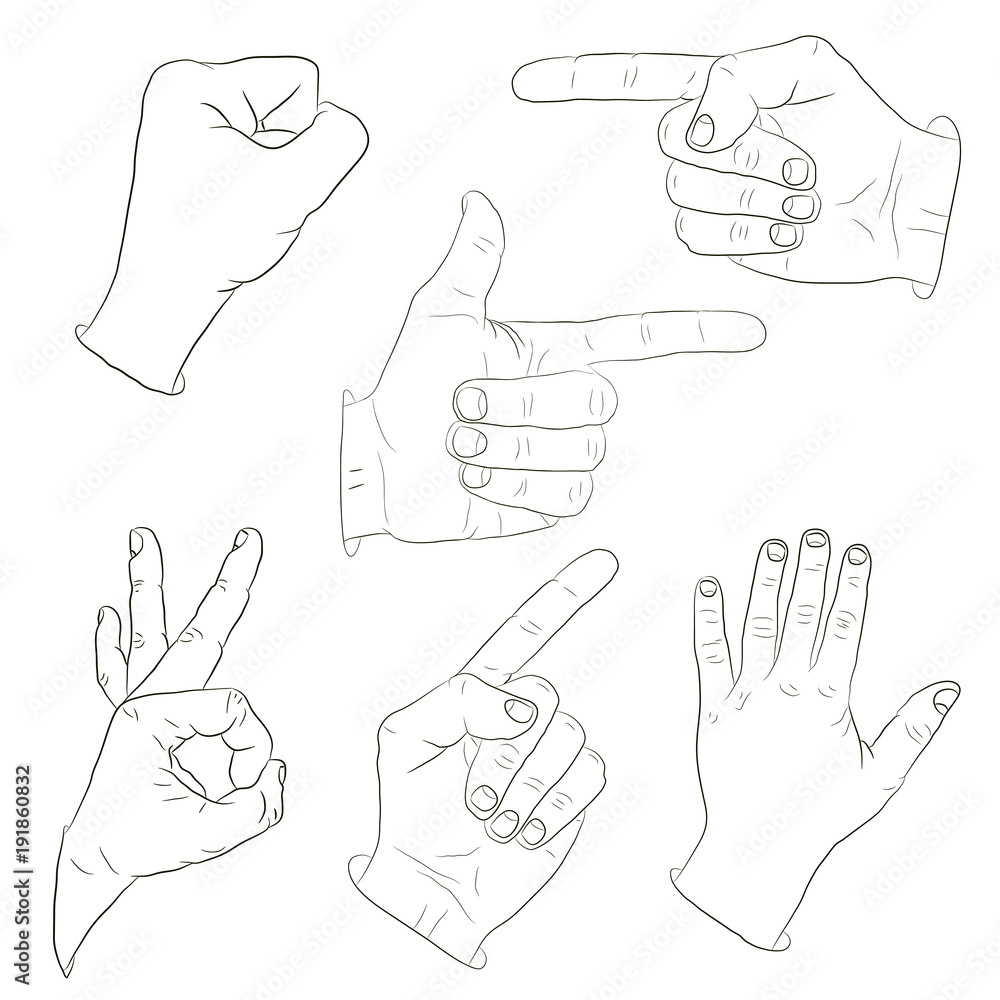 Hand gestures realistic art icon set. Isolated vector illustration of human hands Hand gestures realistic art icon set. Isolated vector illustration of human hands