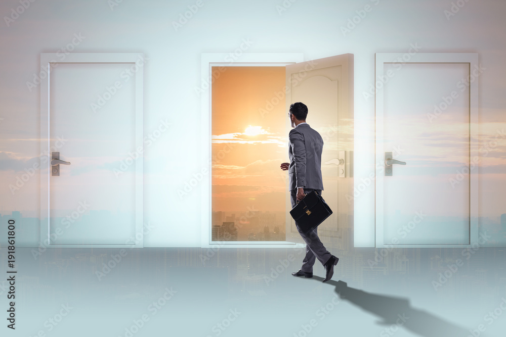 Businessman facing many business opportunities Businessman facing many business opportunities