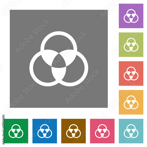 Color mixing square flat icons