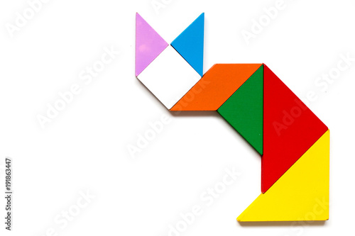Color wood tangram puzzle in cat shape on white background Free Download Color wood tangram puzzle in cat shape on white background - GFXLoad