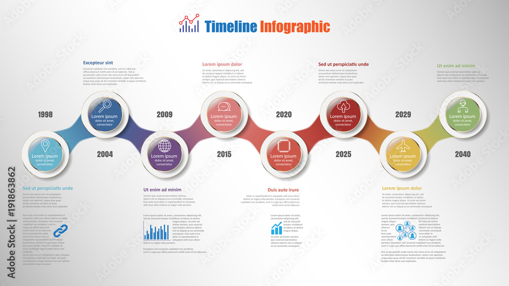 Modern timeline infographic with 8 steps circle designed for template brochure diagram planning presentation process webpages workflow. Vector illustration Modern timeline infographic with 8 steps circle designed for template brochure diagram planning presentation process webpages workflow. Vector illustration