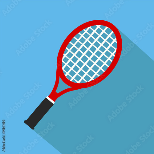 Icon of toy tennis racket in flat design with shadow effect. Vector illustration.