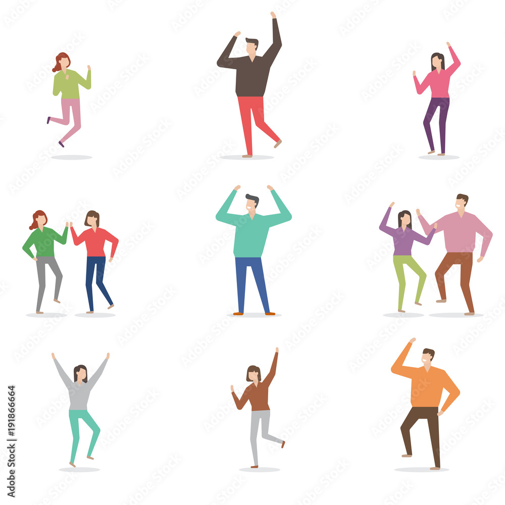 cheerful characters various poses illustration flat design vector set cheerful characters various poses illustration flat design vector set