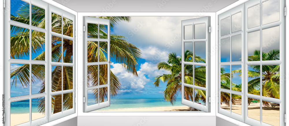 Ocean view window - obrazy, fototapety, plakaty 