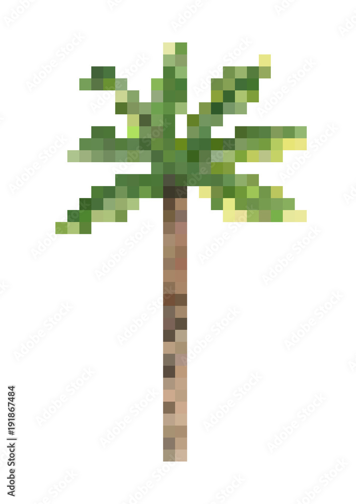 Obraz premium coconut tree pixel art vector, isolated natural plant on white background