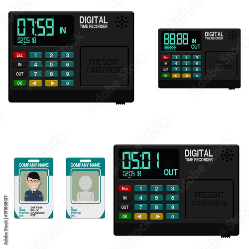 Isolated Card identification time recorder  on transparent background.

