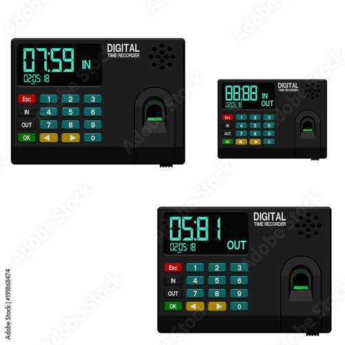 Isolated fingerprint identification time recorder  on transparent background.
