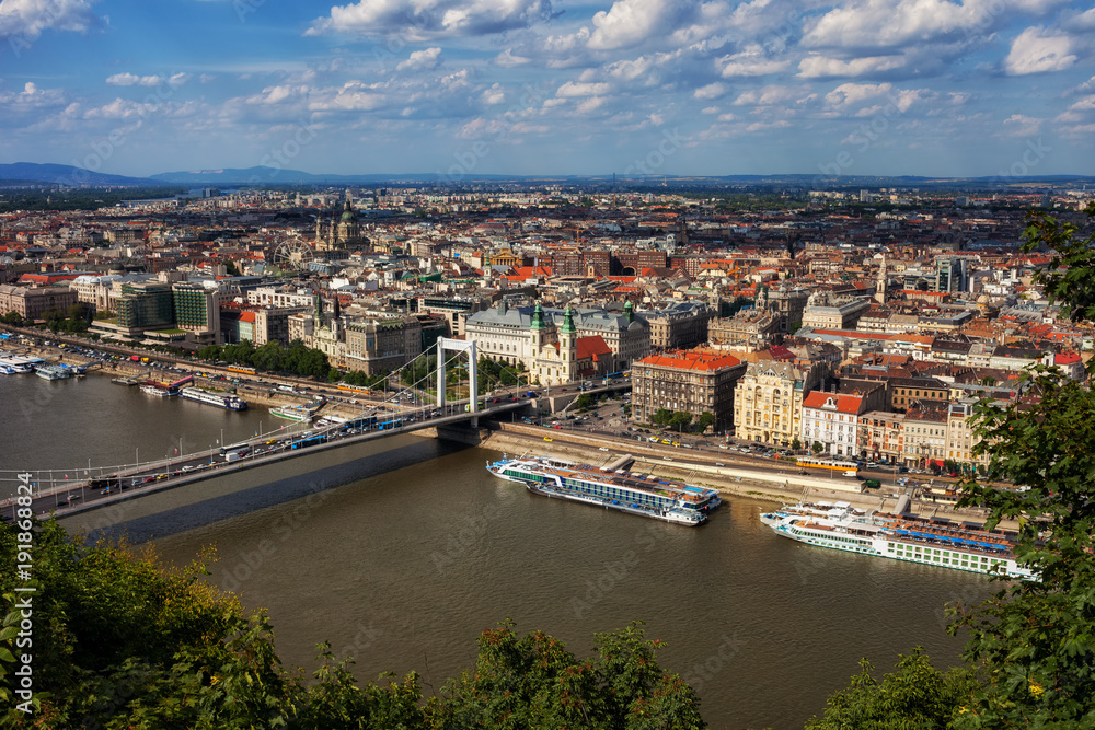 City Of Budapest From Above At Danube River In Hungary