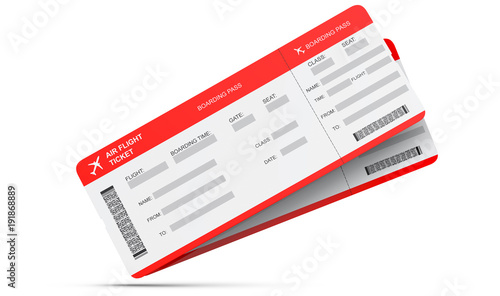 Two airline boarding pass tickets isolated on white. 3d rendering