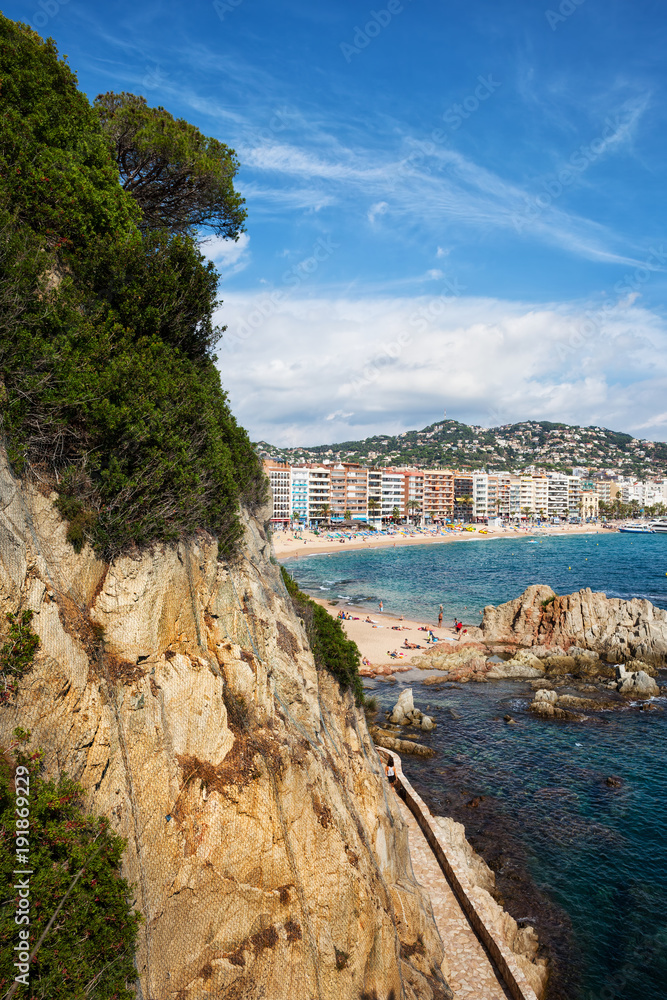 Scenic Sea Coast with High Cliff in Lloret de Mar in Catalonia, Spain