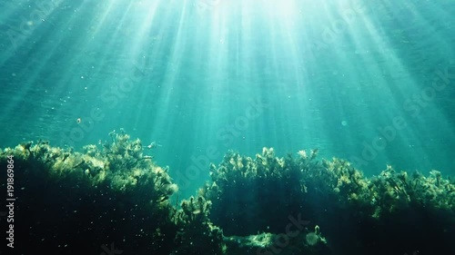 Sunrays over reef in Mediterranean sea