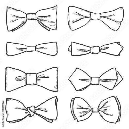 Vector Set of Sketch Bowties. Bow Ties Collection.