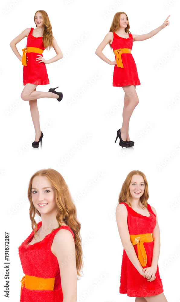 Young nice girl pressing isolated on white Young nice girl pressing isolated on white