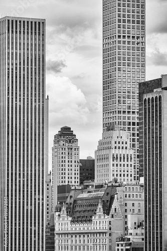 Black and white picture Manhattan skyscrapers  New York City  USA.