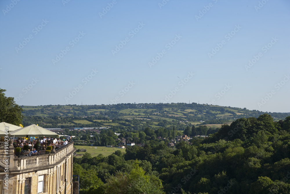 The terrace of The Avon Gorge Hotel with views over the Avon Gorge and open countryside beyond. Bristol, UK