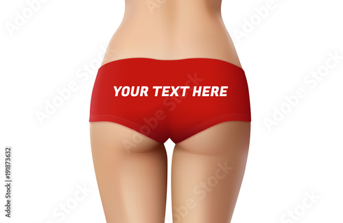 Sexy female ass in red panties with place for custom text. Realistic vector illustration