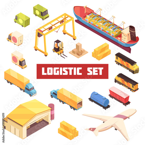 Logistic Transportation Isometric Elements Set