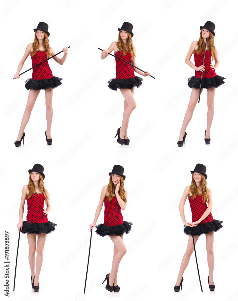 Girl in red polka-dot dress isolated on white Girl in red polka-dot dress isolated on white
