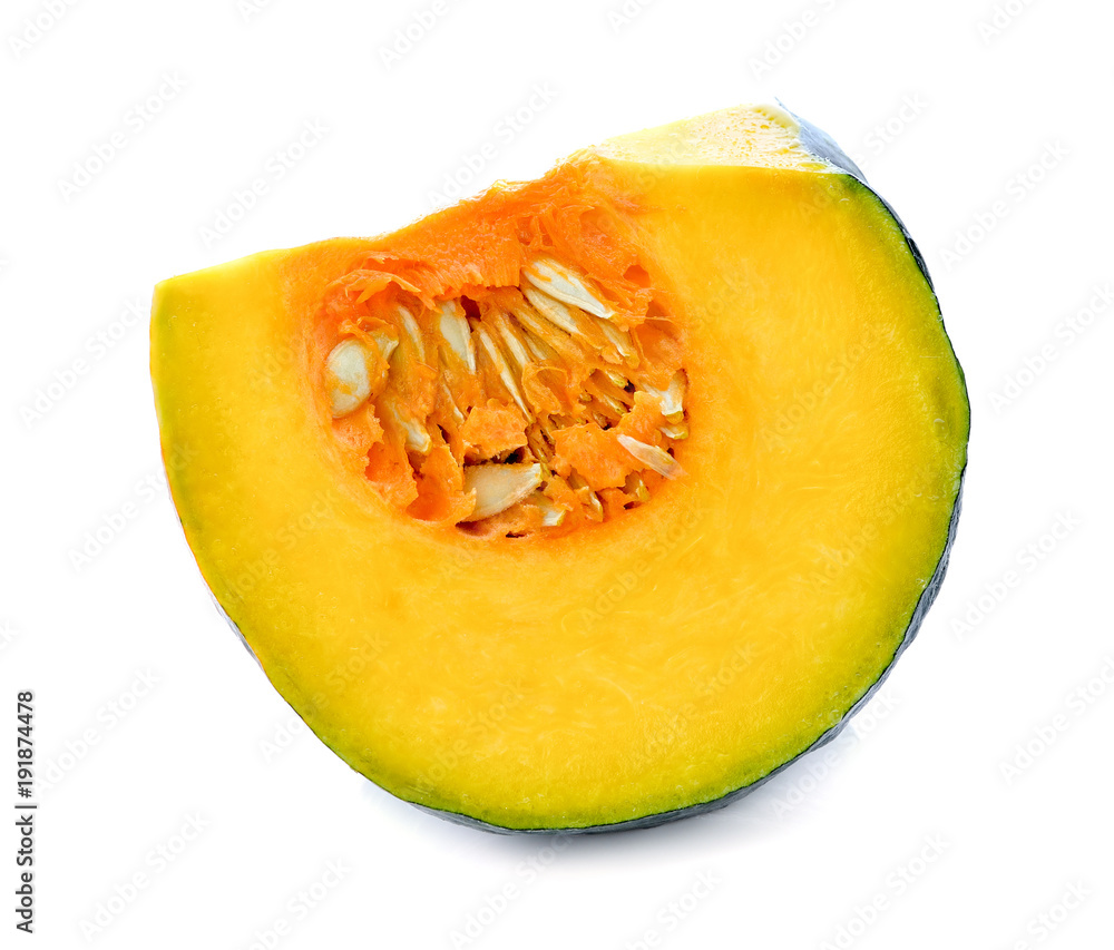 Slice of pumpkin isolated on white background. Slice of pumpkin isolated on white background.