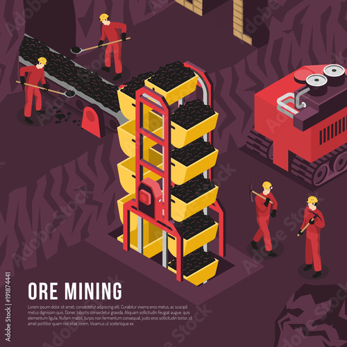 Ore Mining Process Isometric Illustration