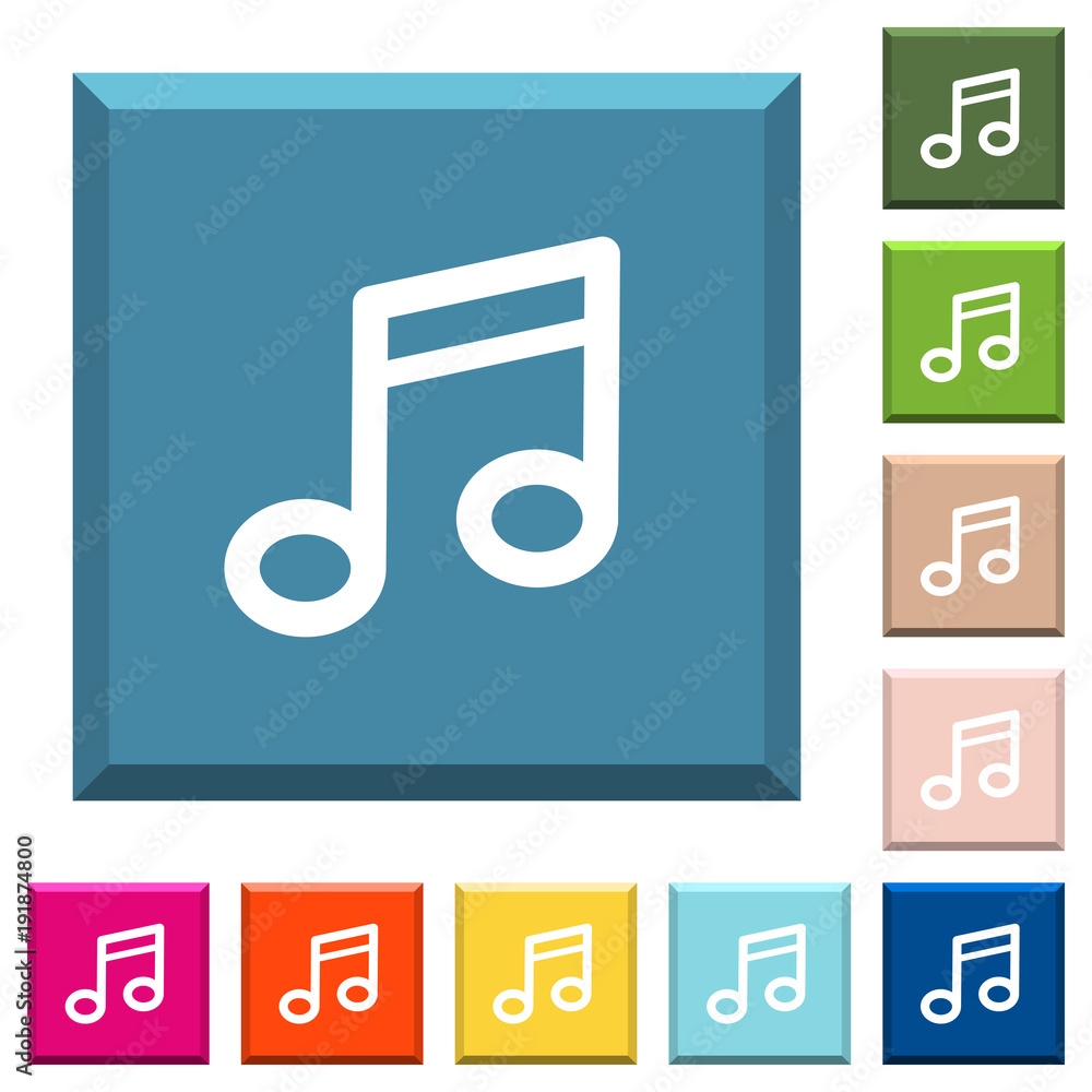 Music note white icons on edged square buttons Music note white icons on edged square buttons