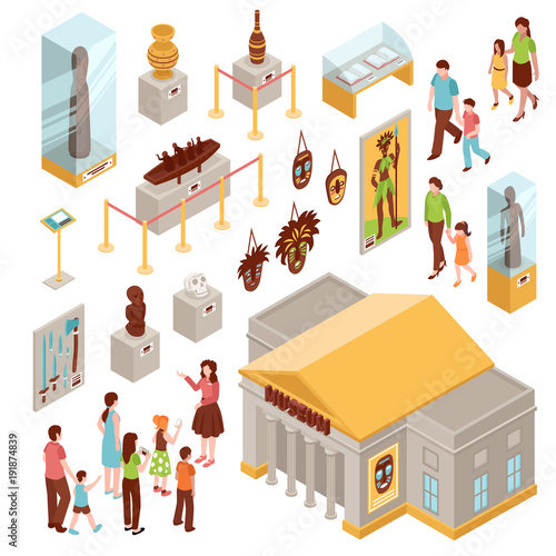 Museum Isometric Icons Set