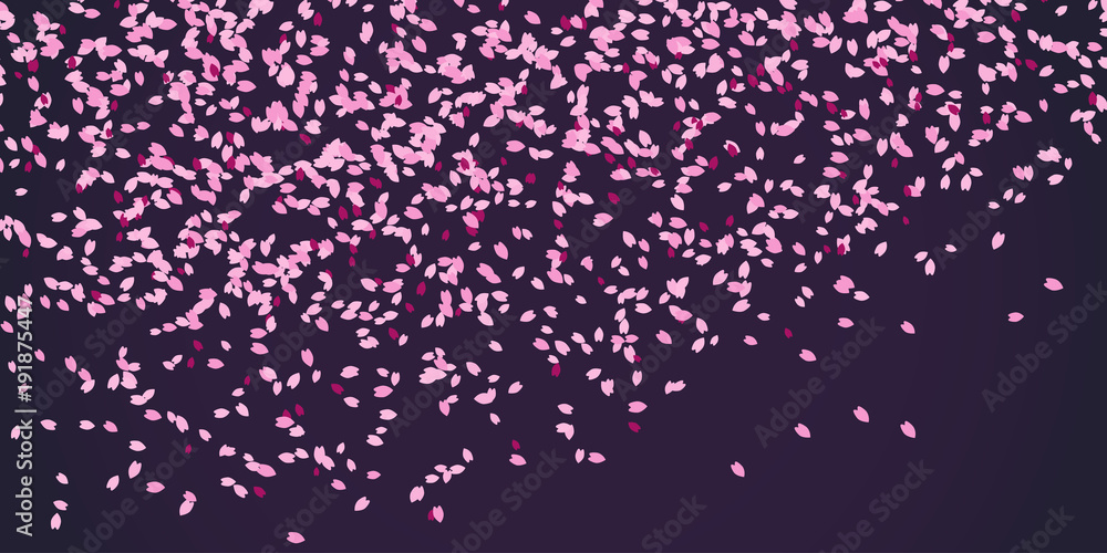 Blooming cherry blossom petals. Simple romantic frame for text. Sakura blossom scatter. Spring flyer. Hanami. Japanese motif. Dark night background. Spring is coming. Blooming cherry blossom petals. Simple romantic frame for text. Sakura blossom scatter. Spring flyer. Hanami. Japanese motif. Dark night background. Spring is coming.