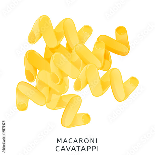 Traditional italian kitchen. Macaroni cavatappi, pasta. Icon isolated on white background. Vector illustration