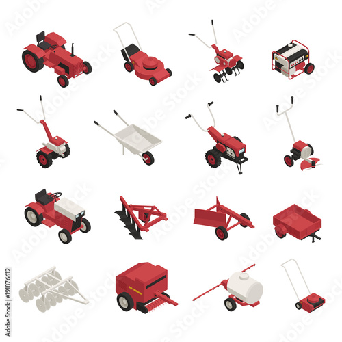Farm Garden Machinery Icons Set 