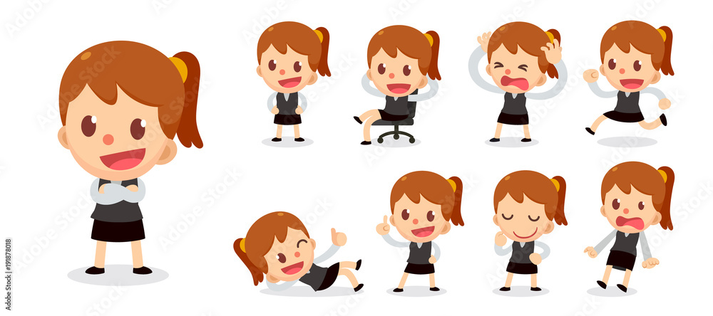 Set of tiny business woman character in actions. Set of tiny business woman character in actions.
