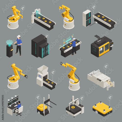 Smart Industry Isometric Icons Set