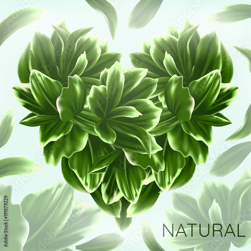 Vector Heart with Green Leaves
