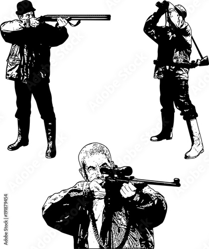 hunters sketch set - illustration vector