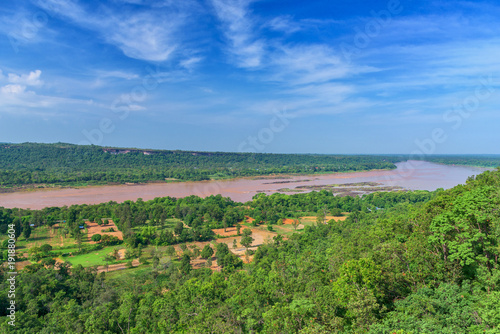 Landscape of rainforest  Panoramic beautiful Mekong river with blue sky at Thailand.