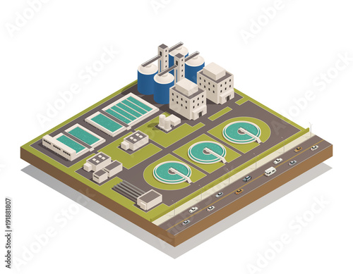 Waste Water Cleaning Isometric Composition  