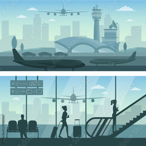 Airport and transportation airplane infographics objects