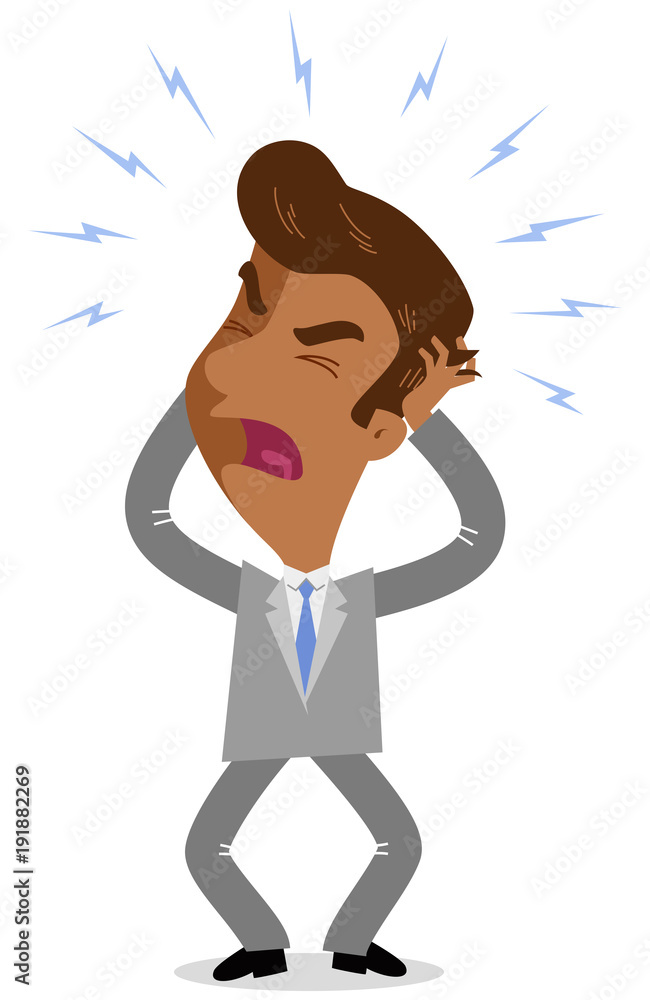 Vector illustration of a furious asian cartoon businessman tearing his hair in anger isolated on white background Vector illustration of a furious asian cartoon businessman tearing his hair in anger isolated on white background