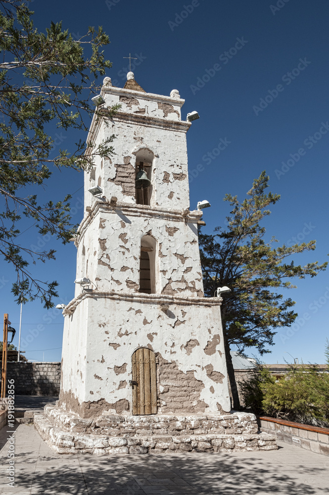 Bell Tower of the Church (Campanario de San Lucas) at Toconao Village Main Square - Toconao, Atacama Desert, Chile - South America