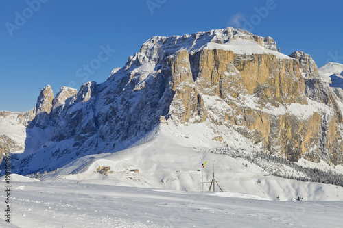 Italian Dolomites in Winter from Val di Fassa Ski Area, Trentino-Alto-Adige region, Italy