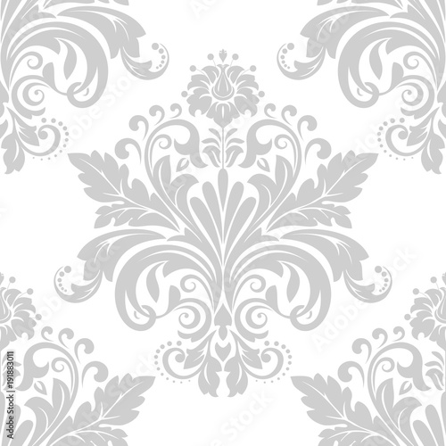 Floral pattern. Wallpaper baroque, damask. Seamless vector background. White and grey ornament