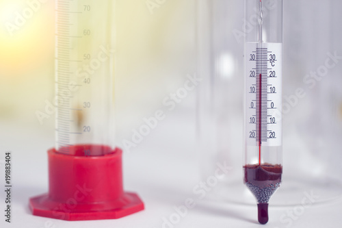 Photography Laboratory thermometer, hydrometer and measuring cylinder