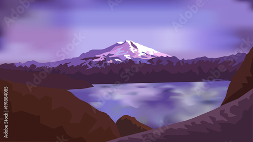 The Mount Elbrus on Northern Caucasus. T-shirt design for mountains sport. 
