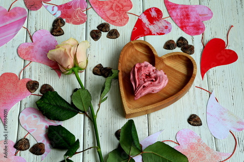 St. Valentine's Day - a rose and a heart marshmallow photo