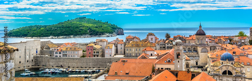 Panorama cityscape Dubrovnik coast. / Panorama of amazing historical town Dubrovnik, famous tourist resort in Southern Europe, croatian landmarks view.