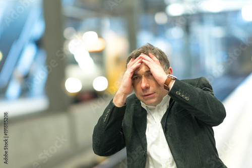 Frustrated traveler missing his train