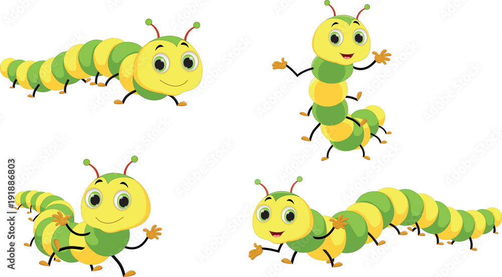 Cute caterpillar cartoon set Stock Vector | Adobe Stock